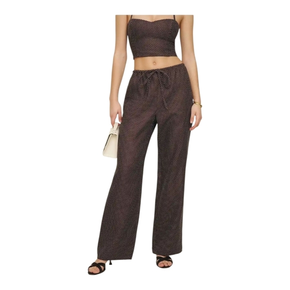 Reformation Pants - Reformation Jaida Linen Brown Pants Polkadot Size M